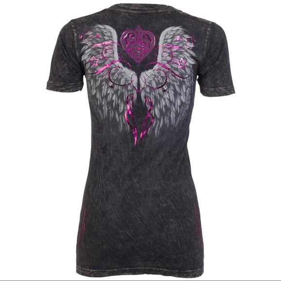 Sinful By Affliction Women's T-shirt Finch Biker Tattoo - Picture 2 of 8